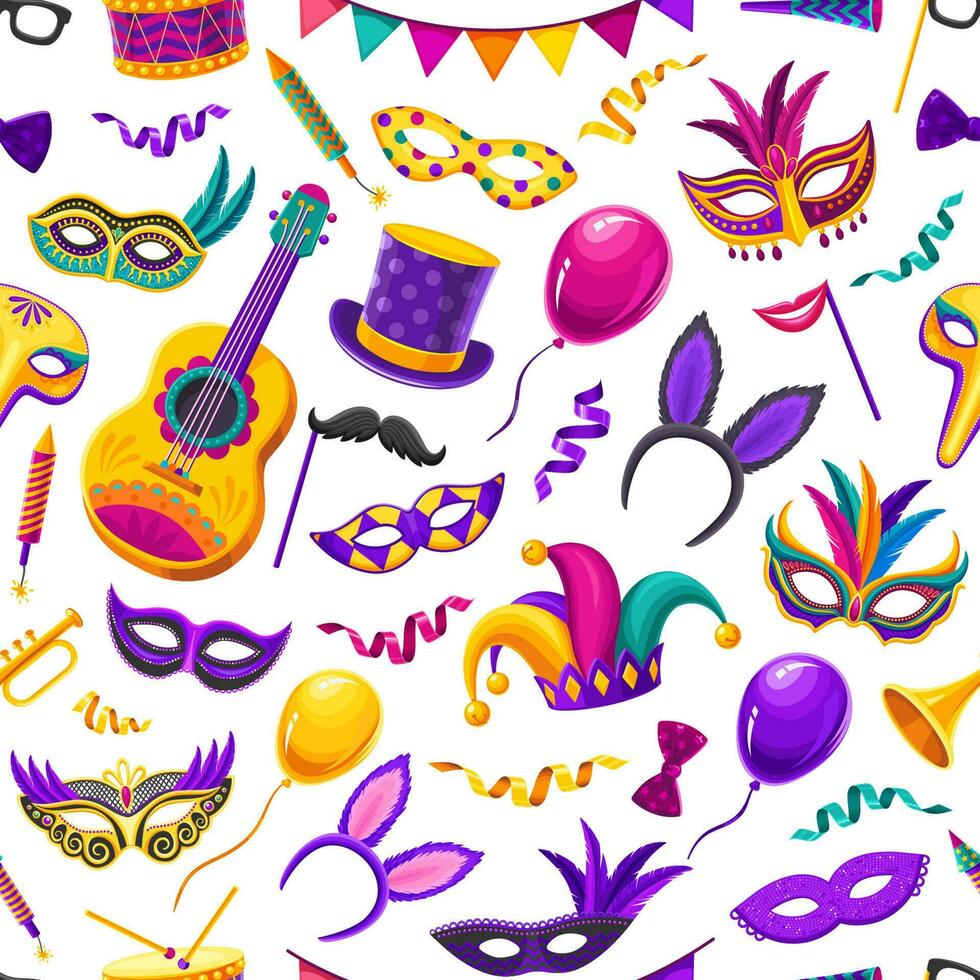 Brazilië carnaval maskers, kostuum naadloos patroon vector