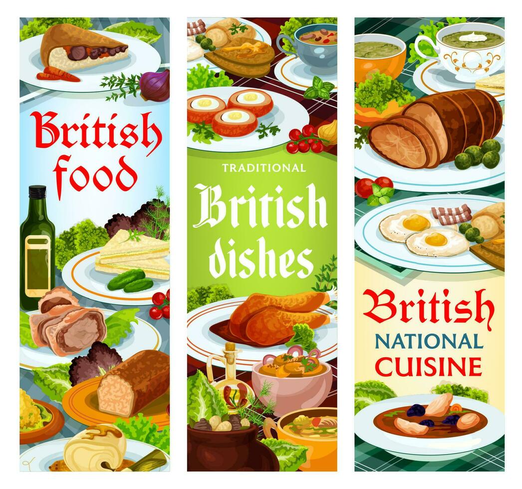 Brits voedsel vector maaltijden Engels gerechten banners