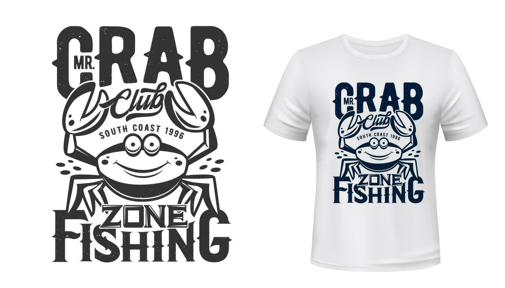 krab t-shirt afdrukken mockup van visvangst sport club vector