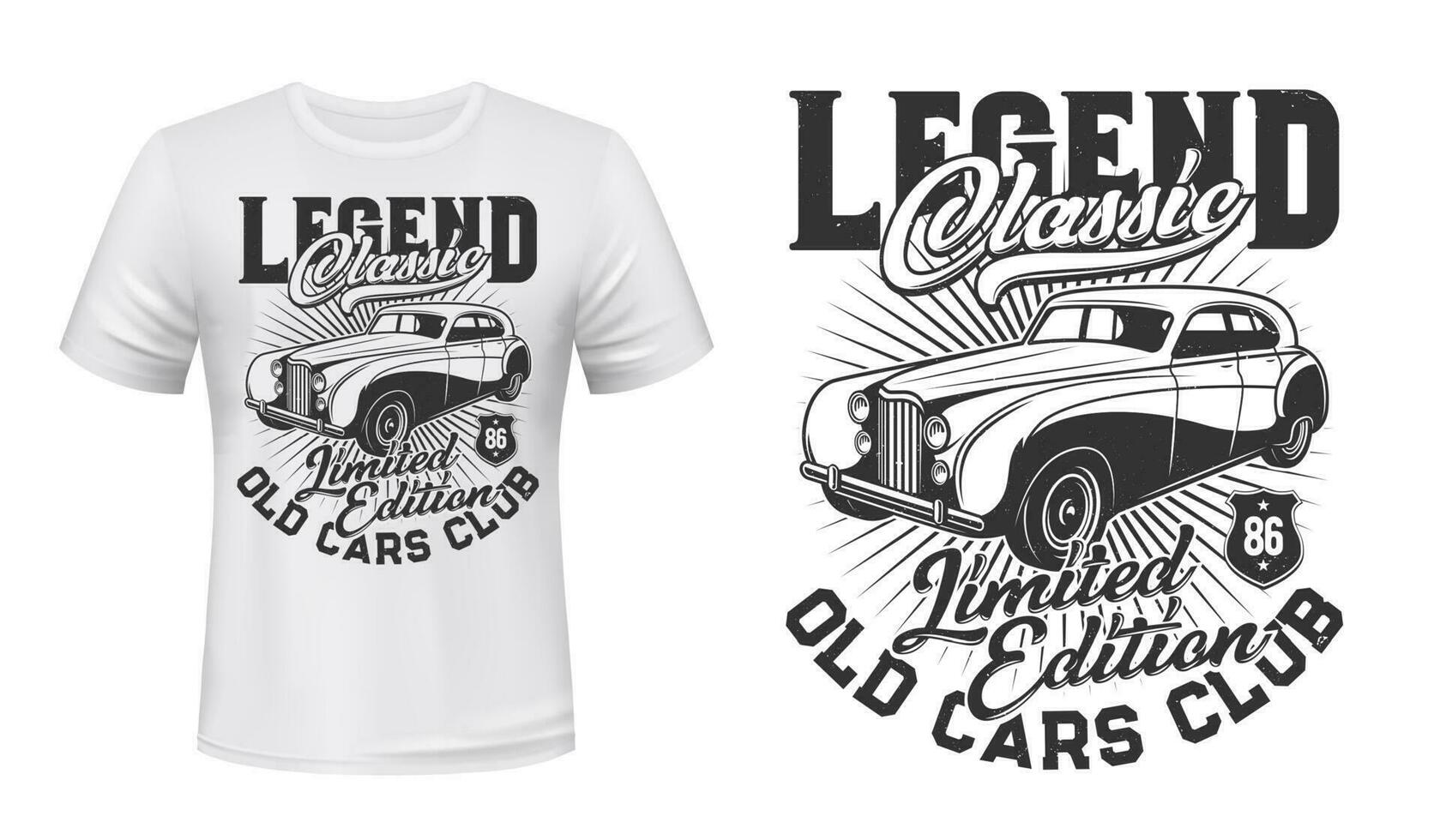 oud retro auto's club t-shirt vector mockup