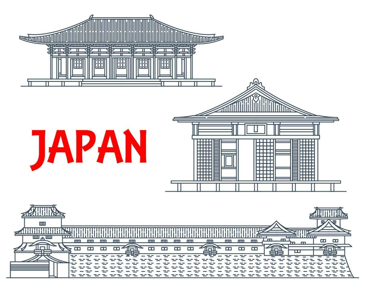 Japan oriëntatiepunten, Japans tempels architectuur vector