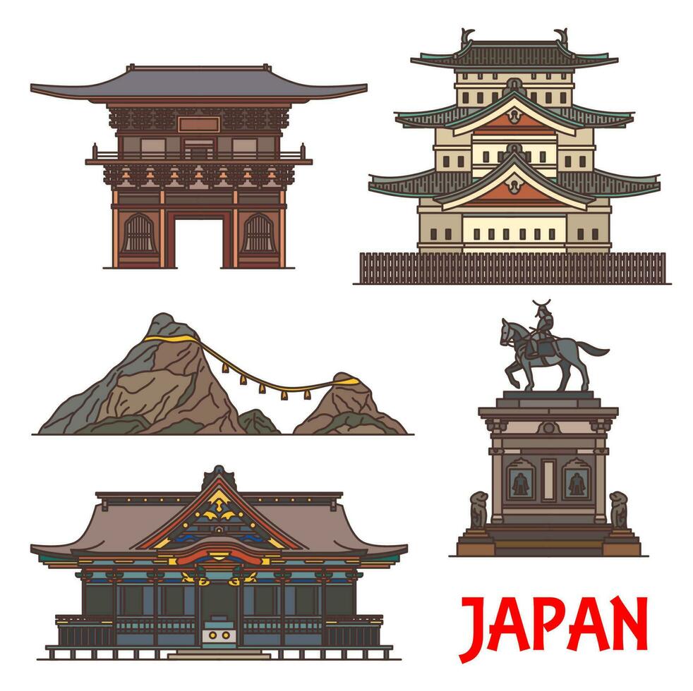 Japans tempels, Japan architectuur pagode altaar vector