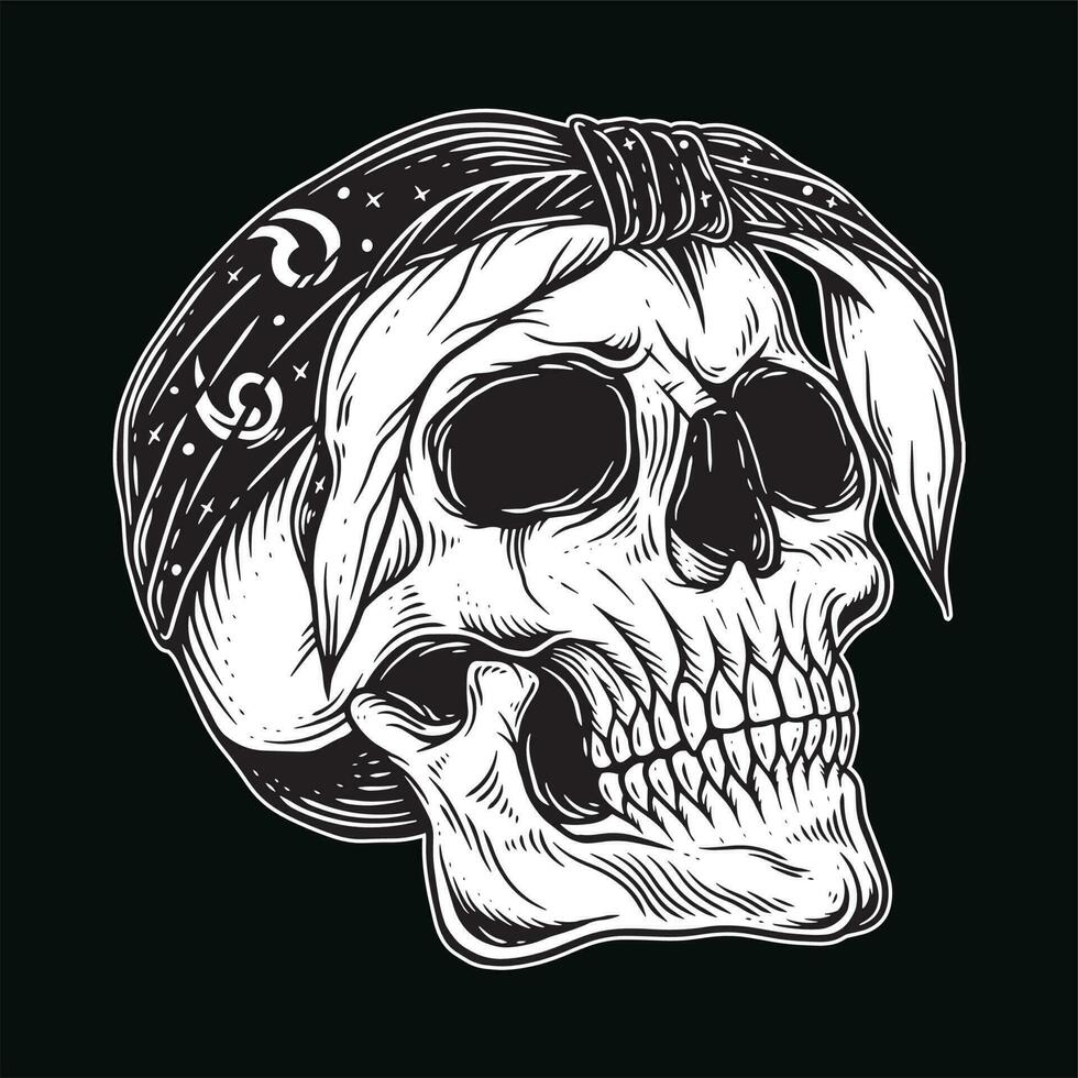 donker kunst schedel gangster tatoeëren wijnoogst gangsta kleding hand- tekening stijl illustratie vector