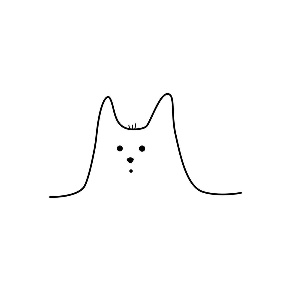 hand- getrokken schattig kat gezicht tekening stijl, vector illustratie geïsoleerd Aan wit achtergrond. decoratief ontwerp element voor afdrukken of web, een zwart lijn, grappig karakter