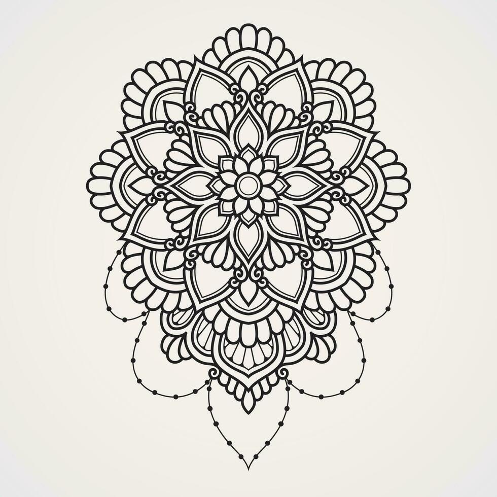 mandala met band afsnijdsels onder. geschikt voor henna, tatoeages, foto's, kleur boeken. Islam, hindoe, boeddha, Indië, Pakistan, Chinese, Arabisch vector