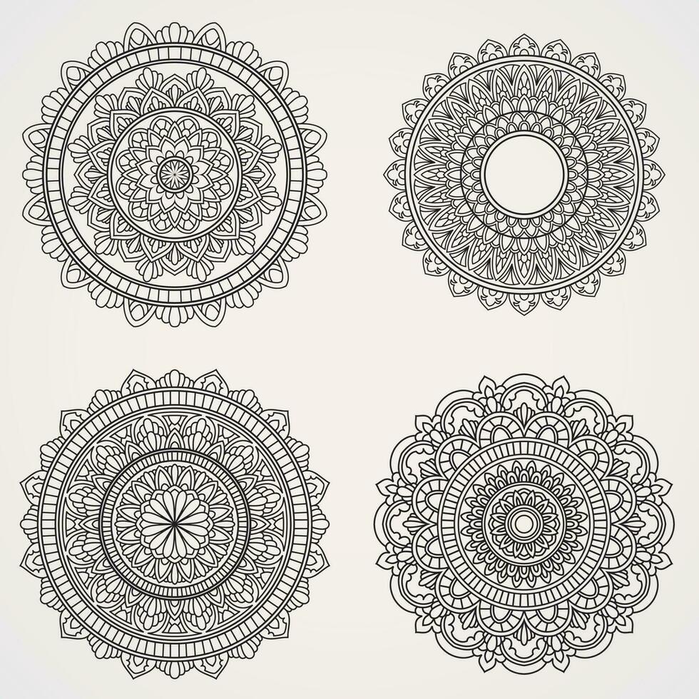 bundel bloem mandala met ornamenten. geschikt voor henna, tatoeages, foto's, kleur boeken. Islam, hindoe, boeddha, Indië, Pakistan, Chinese, Arabisch vector