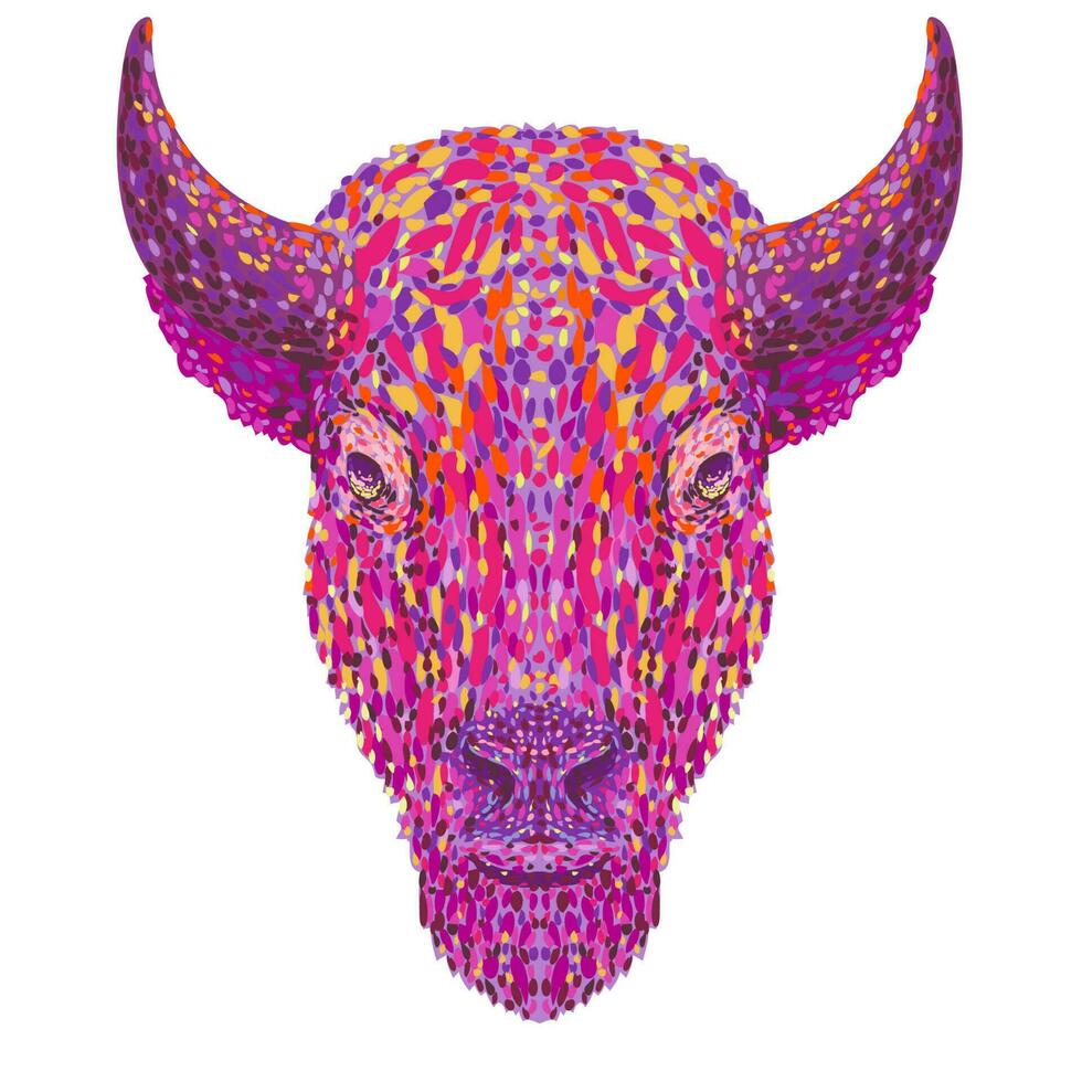 Amerikaans bizon of Amerikaans buffel hoofd voorkant visie pointillist impressionist knal kunst stijl vector