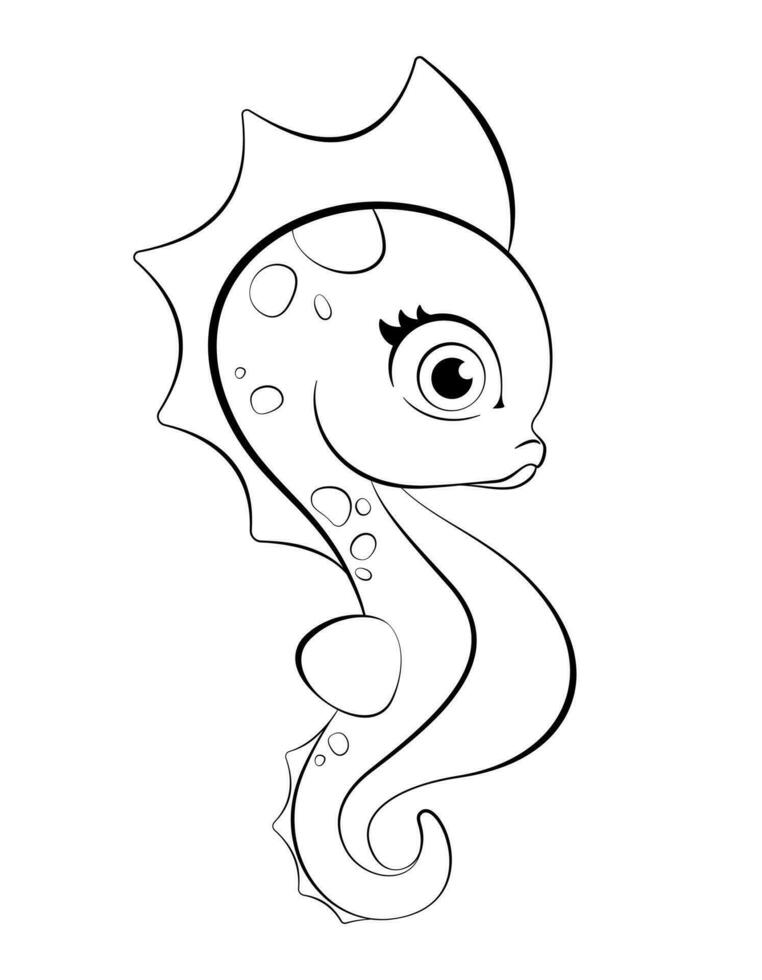 schattig tekenfilm zeepaardje. lijn kunst voor kleur boeken. vector illustratie van een schattig zeepaardje in een tekenfilm stijl voor kinderen kleur boeken.