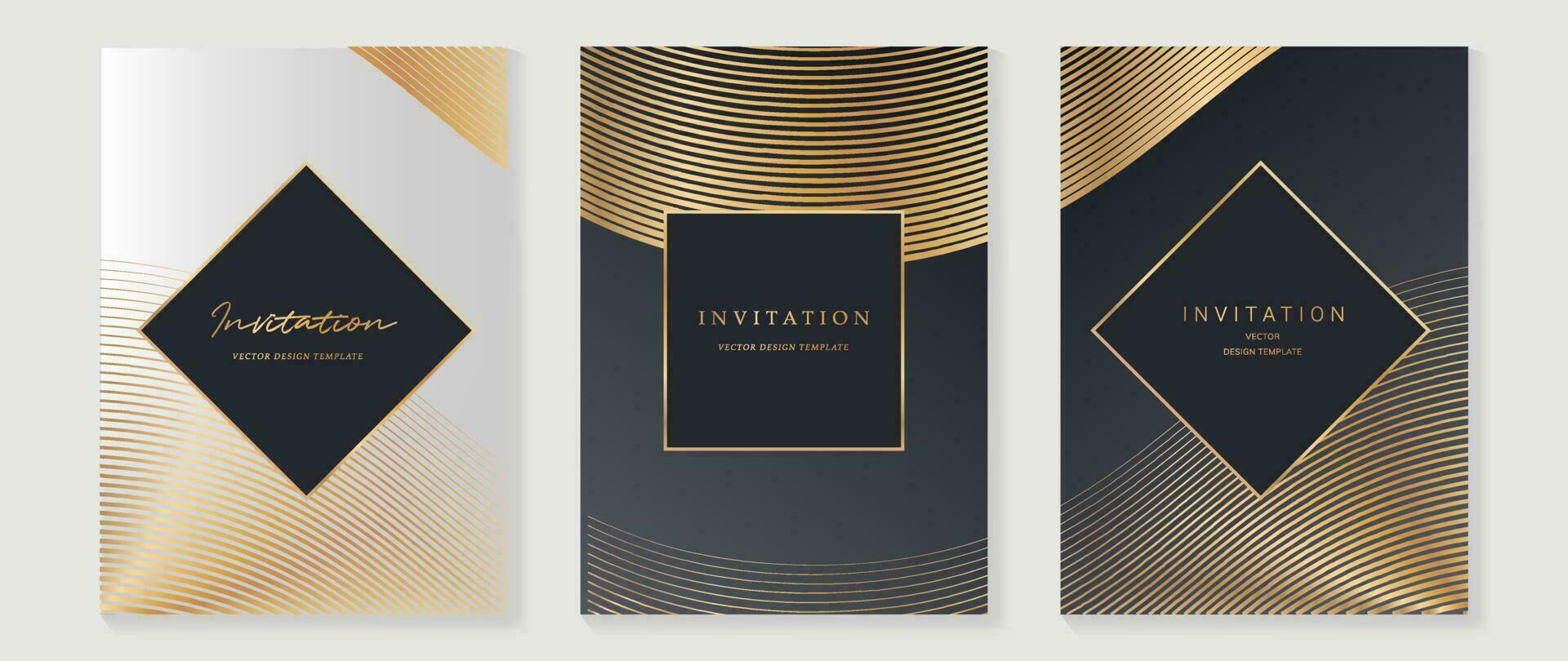 luxe bruiloft uitnodiging kaart achtergrond vector. gouden elegant meetkundig vorm geven aan, goud golvend lijnen Aan donker achtergrond. premie ontwerp illustratie voor bruiloft en vip Hoes sjabloon, banier, poster. vector