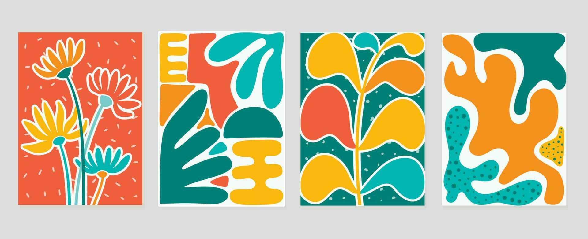 reeks van abstract Hoes achtergrond geïnspireerd door matisse. planten, blad tak, koraal, bloem in hand- getrokken stijl. hedendaags esthetisch geïllustreerd ontwerp voor muur kunst, decoratie, behang. vector