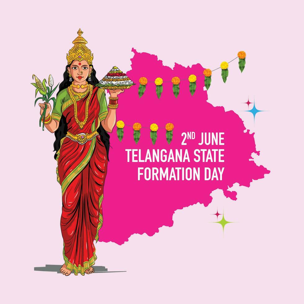 gelukkig telangana vorming dag illuatratie van telangana thalli met bloem Gorzen vector