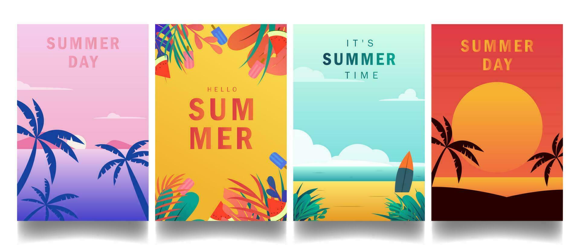 gemakkelijk modern zomer thema ontwerp verticaal sjabloon achtergrond voor kaart, poster en banier ontwerp. reeks vector illustratie eps10