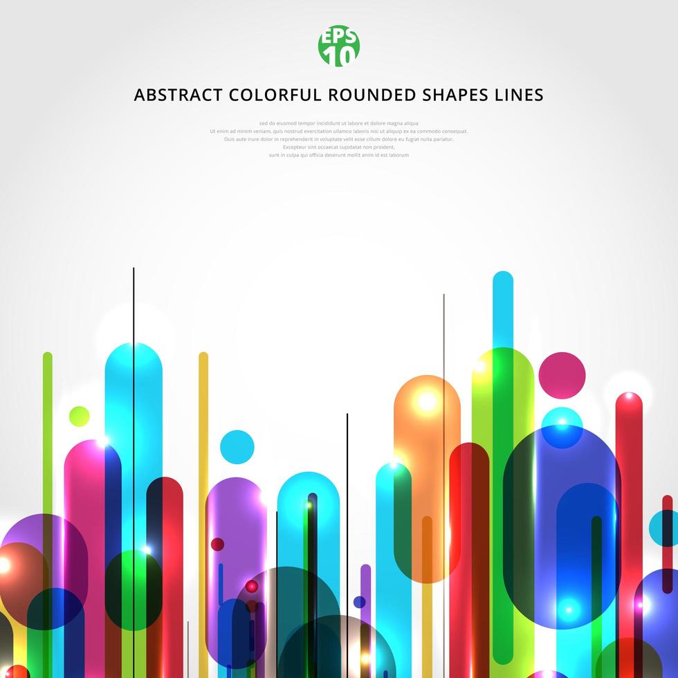 abstracte dynamische compositie gemaakt van verschillende kleurrijke afgeronde vormen lijnen ritme witte achtergrond moderne stijl. vector
