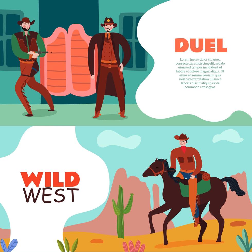 wilde westen duel banners vector illustratie