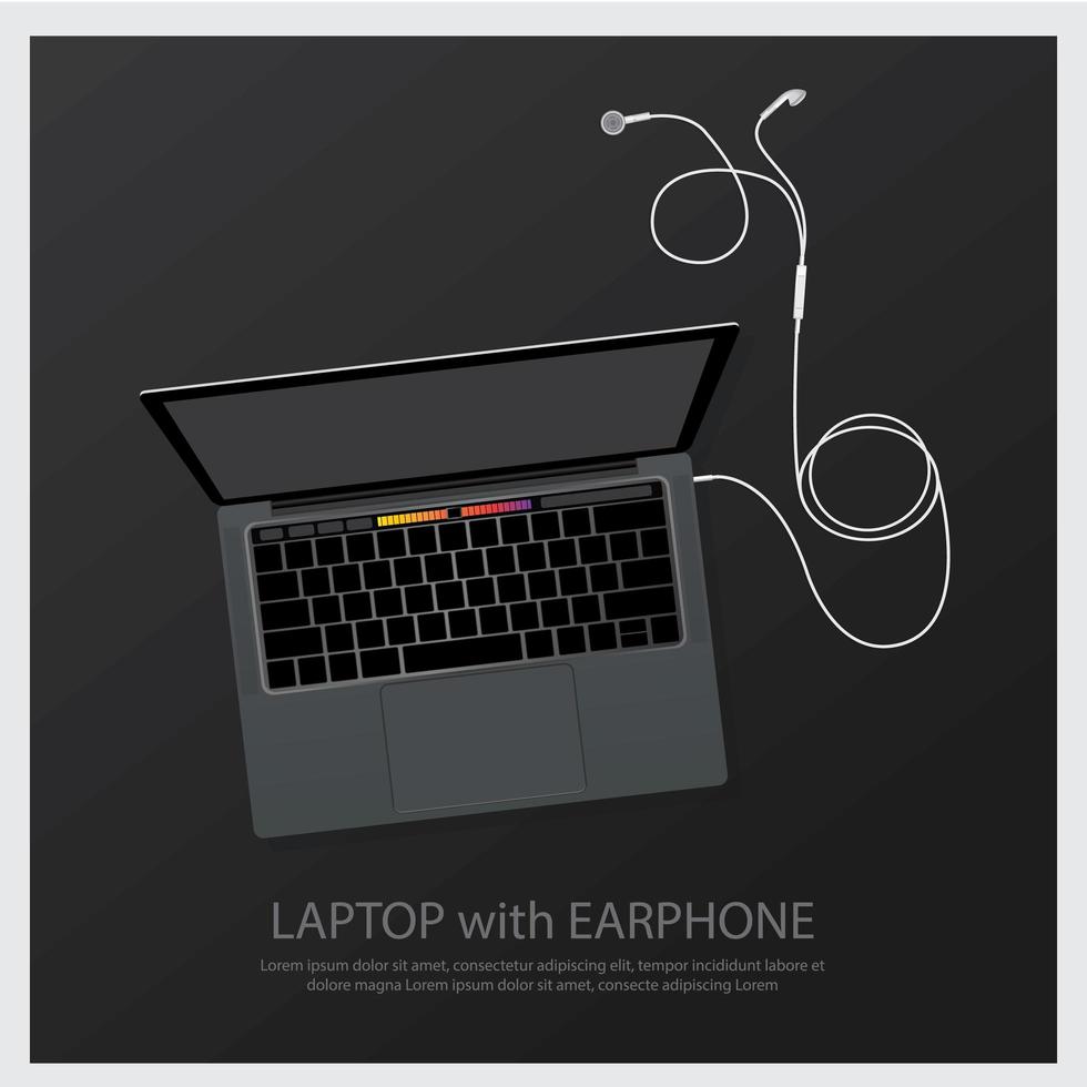 laptop met muziek oortelefoons vectorillustratie vector