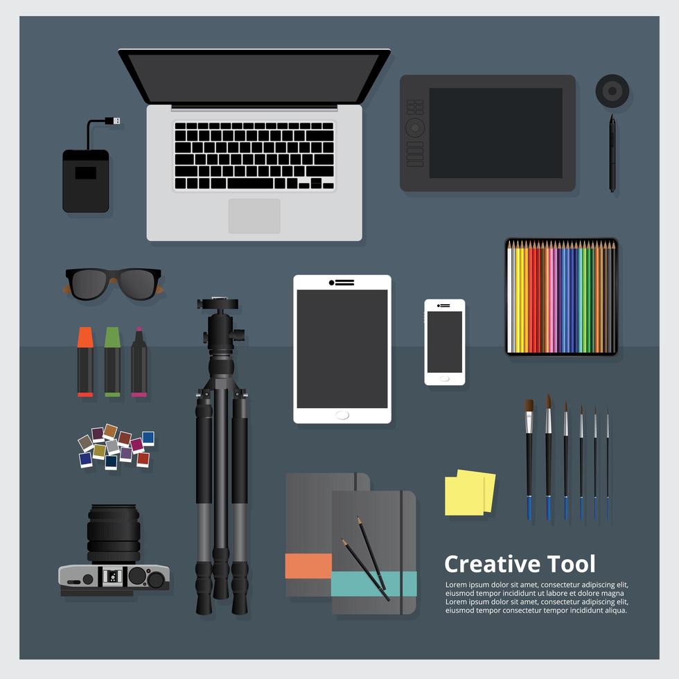 creatieve tool werkruimte geïsoleerde vector illustratie set