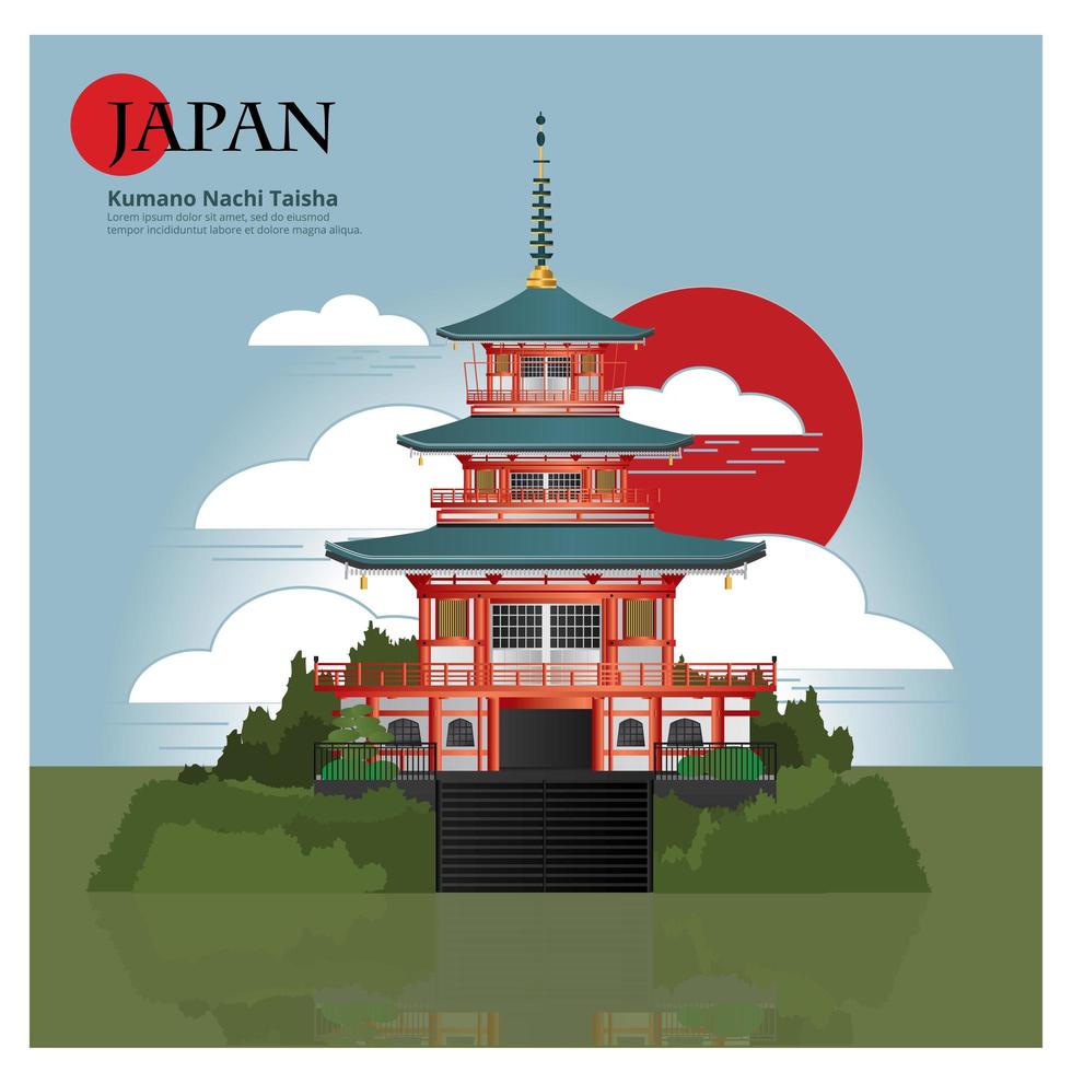 kumano nachi taisha japan bezienswaardigheid en reizen attracties vector illustratie