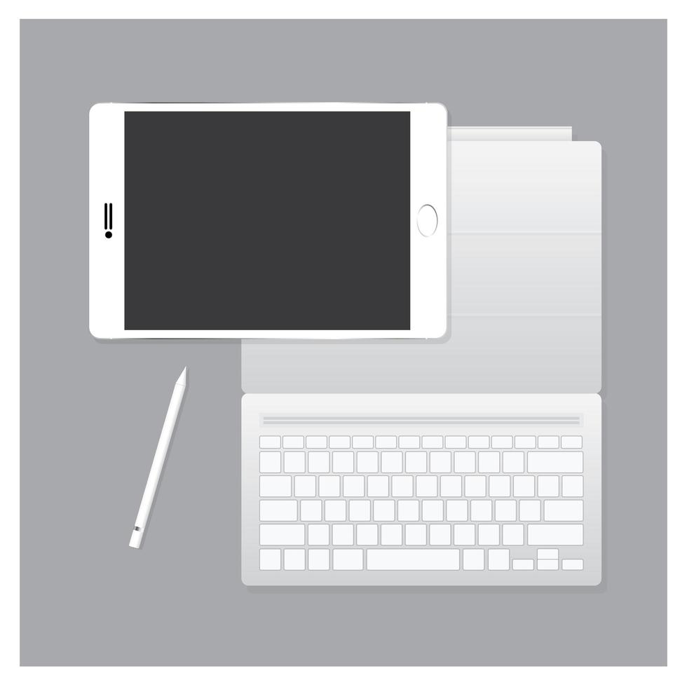 witte tablet met toetsenbordgeval en pen vectorillustratie vector