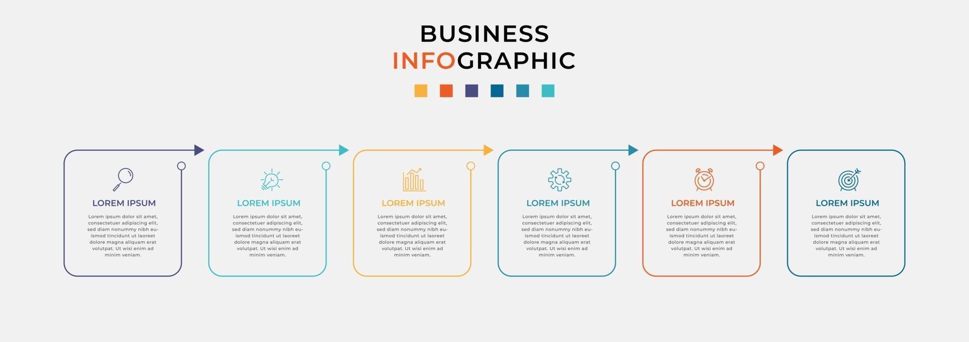 vector infographic ontwerpsjabloon bedrijf met pictogrammen en 6 zes opties of stappen kunnen worden gebruikt voor presentaties van processchema