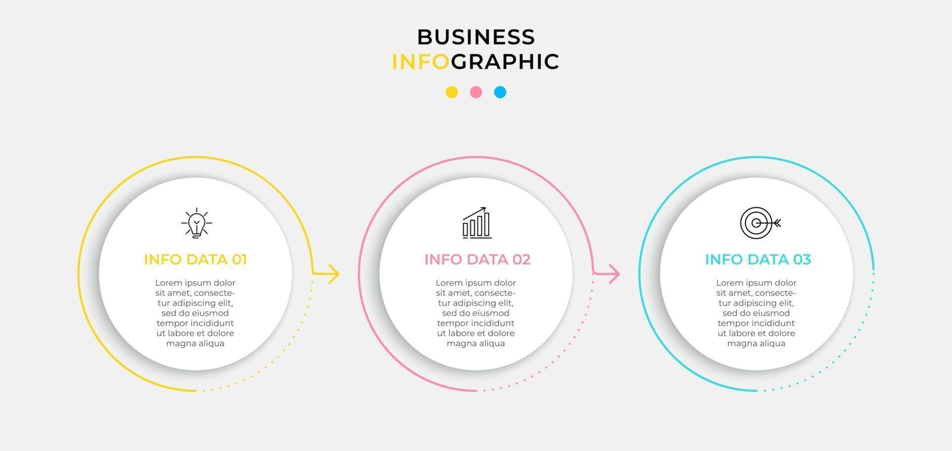 vector infographic ontwerpsjabloon bedrijf met pictogrammen en 3 drie opties of stappen kunnen worden gebruikt voor presentaties van procesdiagrammen