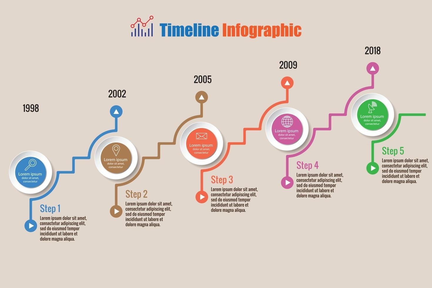 zakelijke routekaart tijdlijn infographic met 5 stappen cirkel ontworpen voor achtergrondelementen diagram planningsproces webpagina's workflow digitale technologie gegevens presentatie grafiek vectorillustratie vector