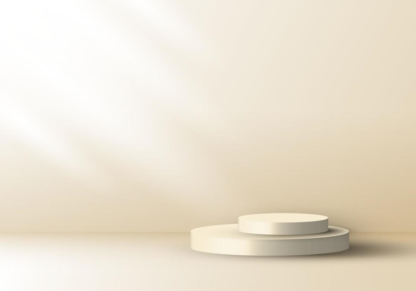 3d-realistische crème kleur geometrische ronde vorm gestapeld podium met zijverlichting mockup minimale scèneachtergrond vector