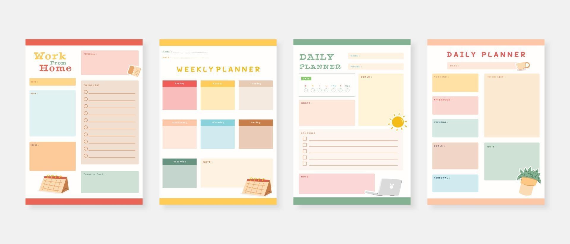 moderne planner-sjabloon set set planner en takenlijst maandelijkse wekelijkse dagelijkse planner-sjabloon vector