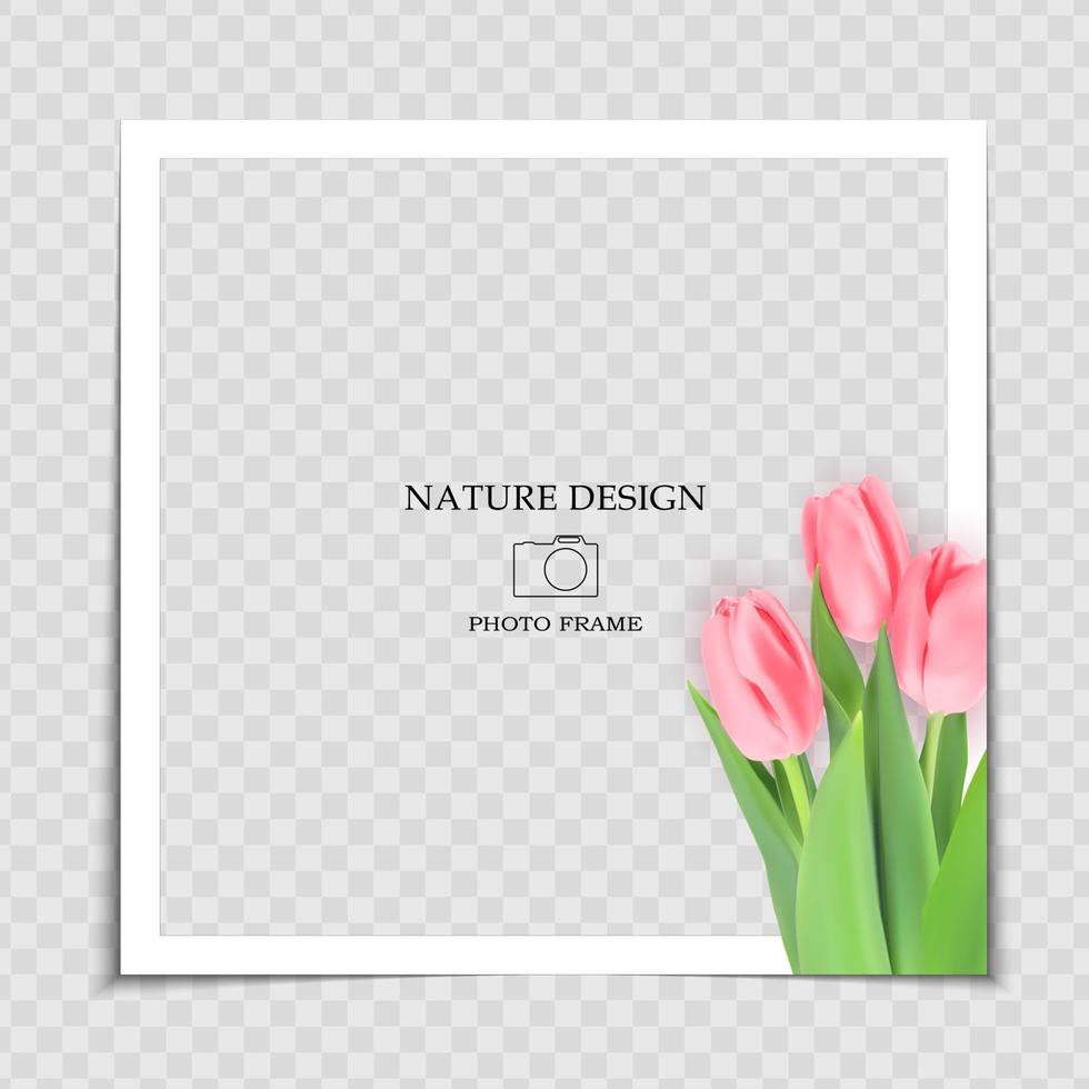 natuurlijke achtergrond fotolijst sjabloon met Lentebloemen tulpen voor post in sociaal netwerk vector