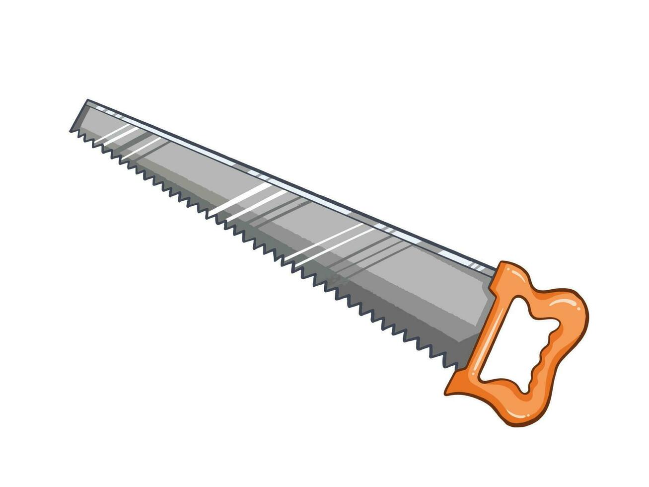 oranje omgaan met gekleurde metaal hand- zag vector illustratie geïsoleerd Aan horizontaal wit achtergrond. gemakkelijk vlak geschetst tekenfilm kunst gestileerd tekening.