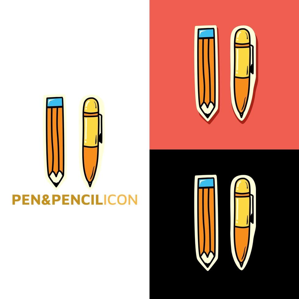 pen en potlood kawaii pictogram logo terug naar school schattige cartoon hand getrokken doodle pictogram sticker vector