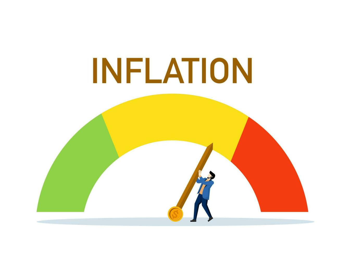 inflatie schatter of inflatie graadmeter. financieel crisis beheer werkwijze. op zoek voor een oplossing naar de probleem van inflatie. zakenman investeerder met inflatie graadmeter. vlak vector illustratie.
