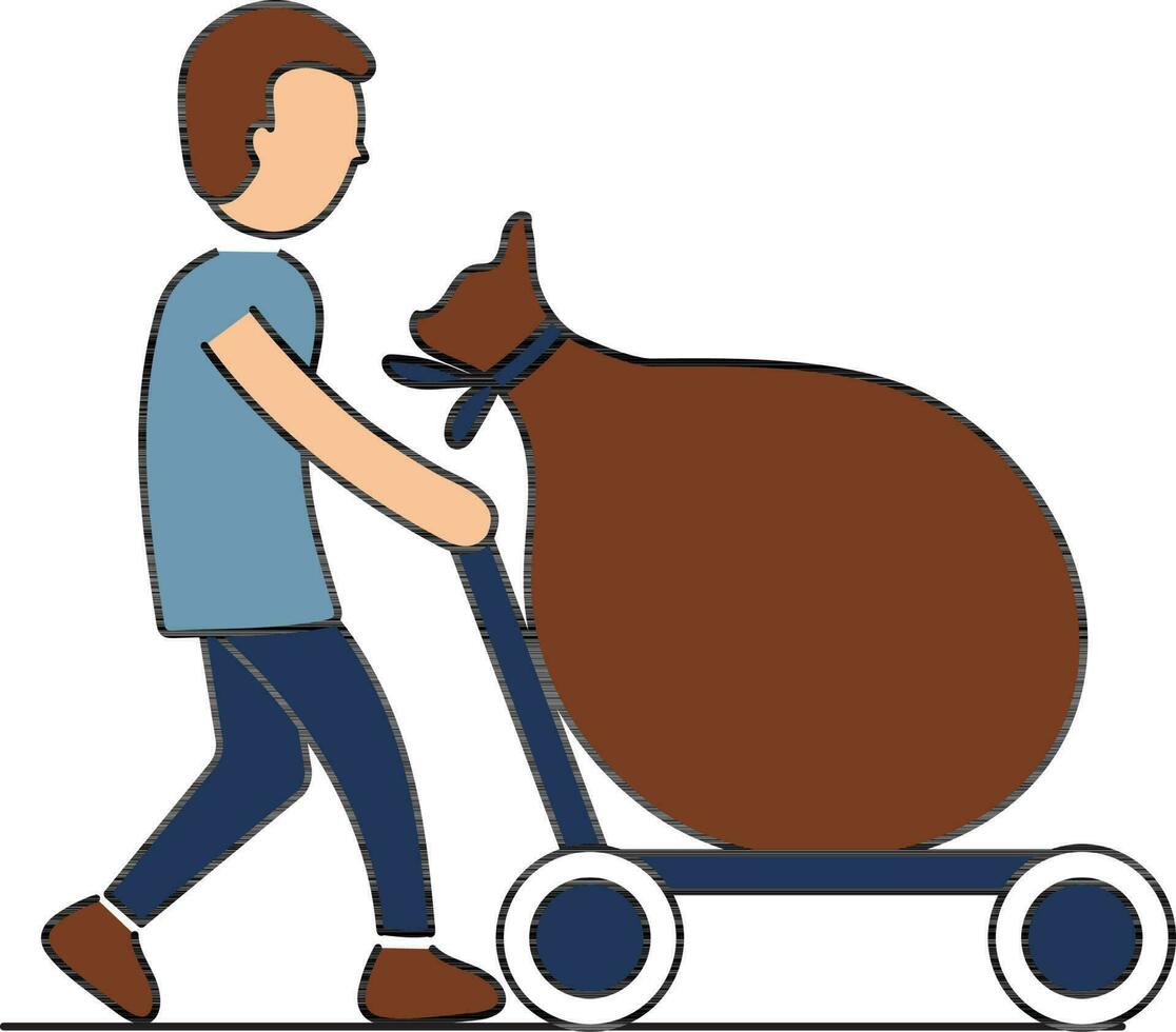 vlak stijl slim Mens draag- zwaar trolley kleurrijk icoon. vector