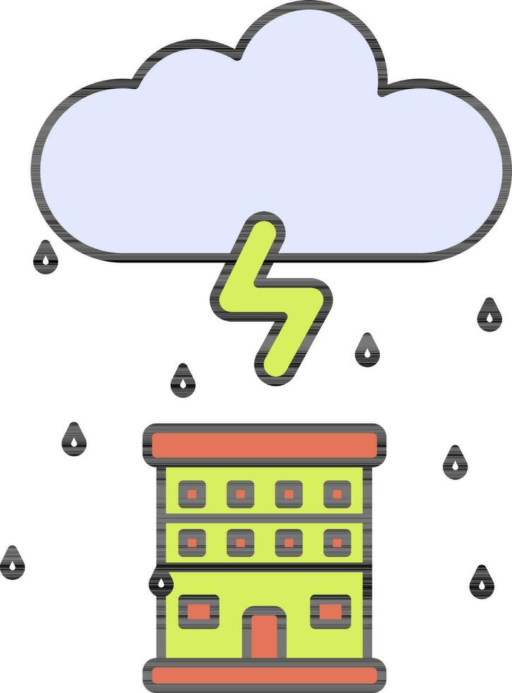 regen donder over- gebouw icoon in vlak stijl. vector