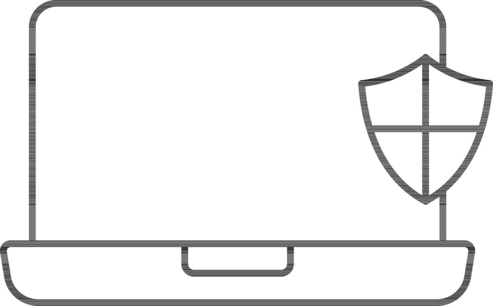laptop met beschermend schild icoon in zwart schets. vector
