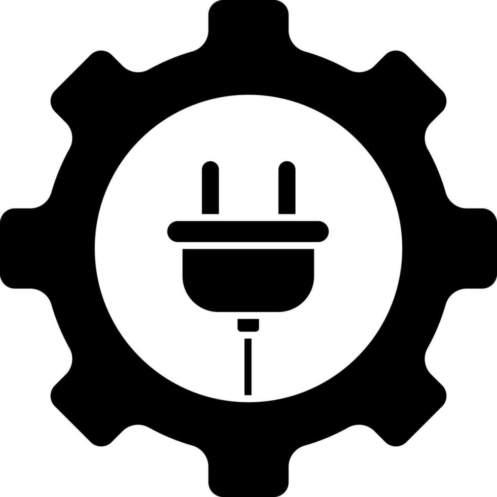 zwart plug met tandrad icoon in vlak stijl. vector