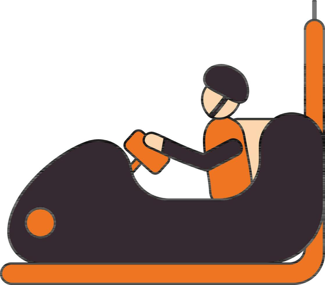 oranje en magenta jongen het rijden bumper auto icoon. vector