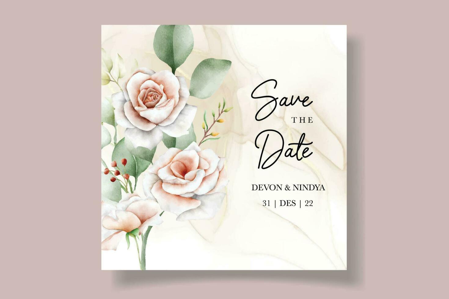 elegant bruiloft uitnodiging kaart met mooi waterverf rozen vector