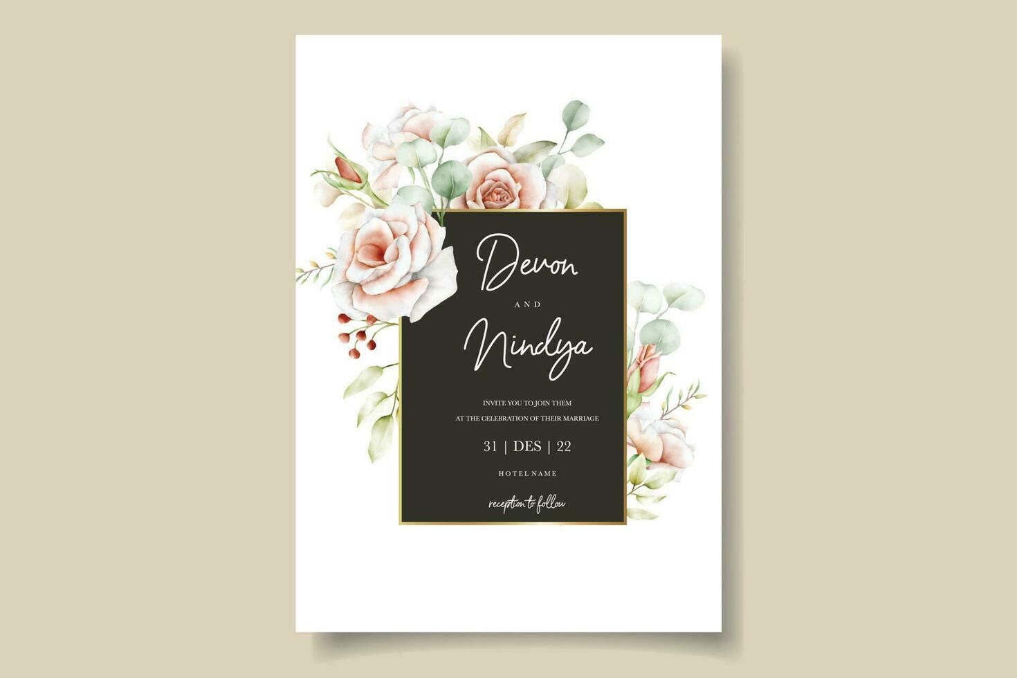 elegant bruiloft uitnodiging kaart met mooi waterverf rozen vector