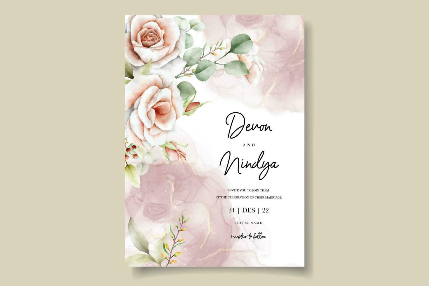 elegant bruiloft uitnodiging met mooi waterverf bloemen vector