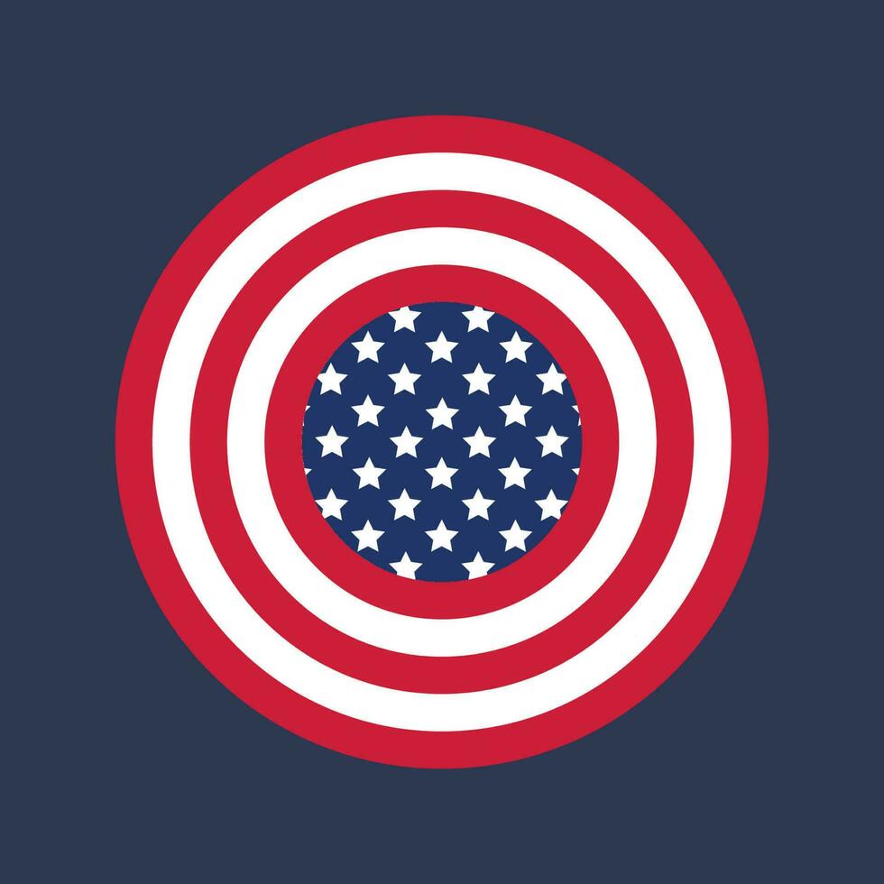 beeld van de Amerikaans vlag in de het formulier van een schild. schild van gezagvoerder Amerika Aan een blauw achtergrond. vector