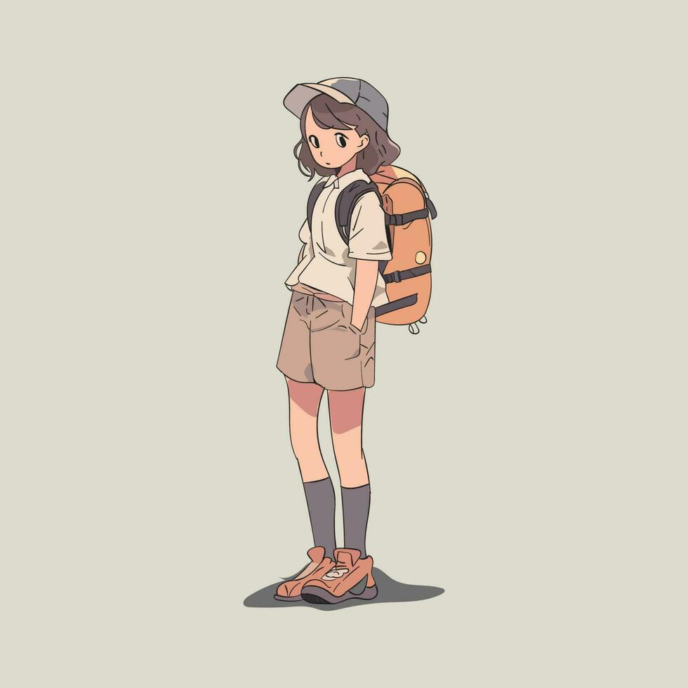 illstratie van de avonturen van een schattig backpacker vector