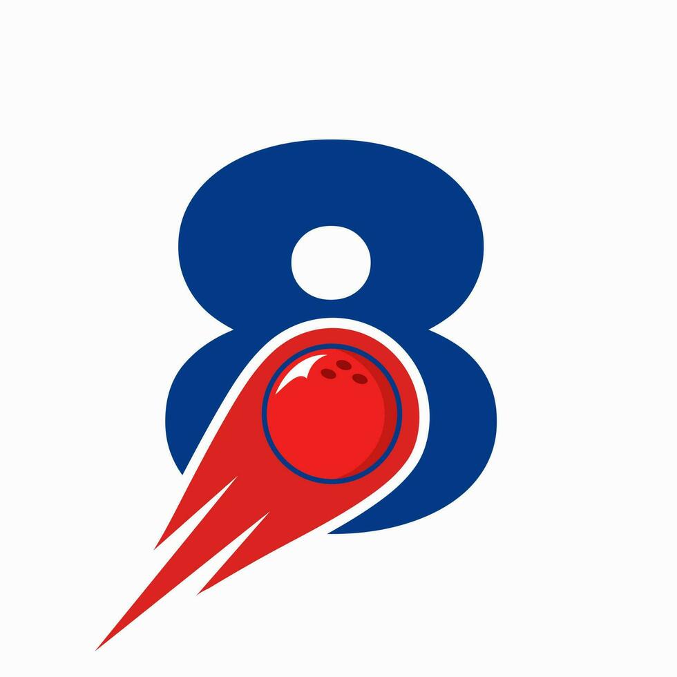 brief 8 bowling logo. bowling bal symbool met rood in beweging bal icoon vector