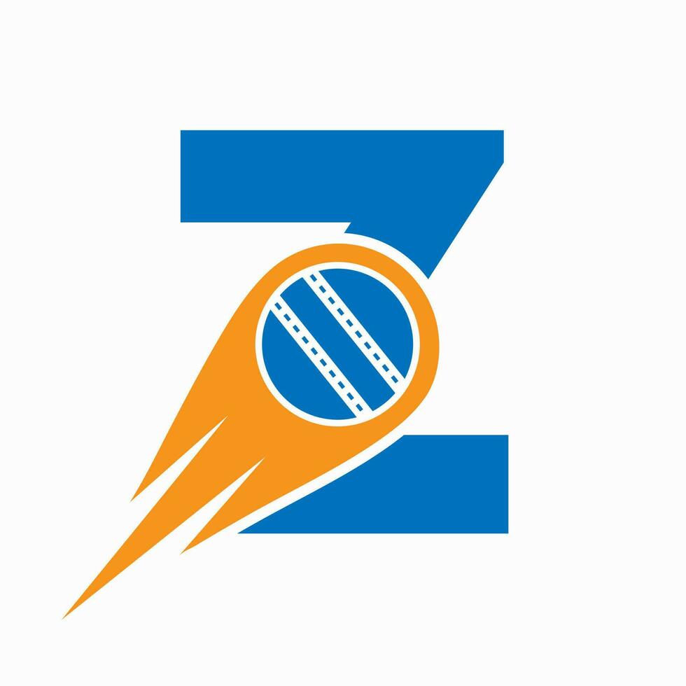 brief z krekel logo concept met in beweging bal icoon voor krekel club symbool. cricketspeler teken vector