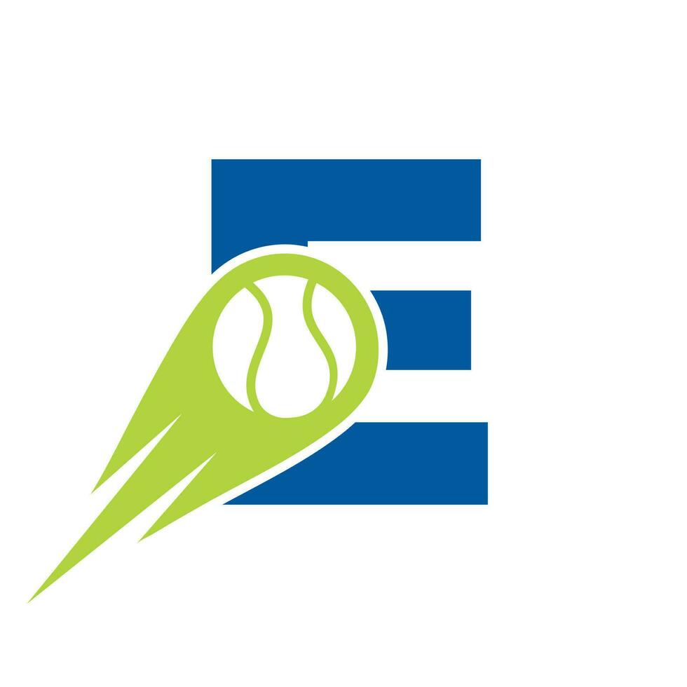 eerste brief e tennis club logo ontwerp sjabloon. tennis sport academie, club logo vector