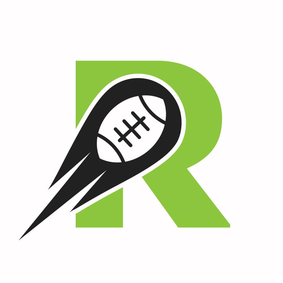 eerste brief r rugby logo, Amerikaans Amerikaans voetbal symbool combineren met rugby bal icoon voor Amerikaans voetbal logo ontwerp vector