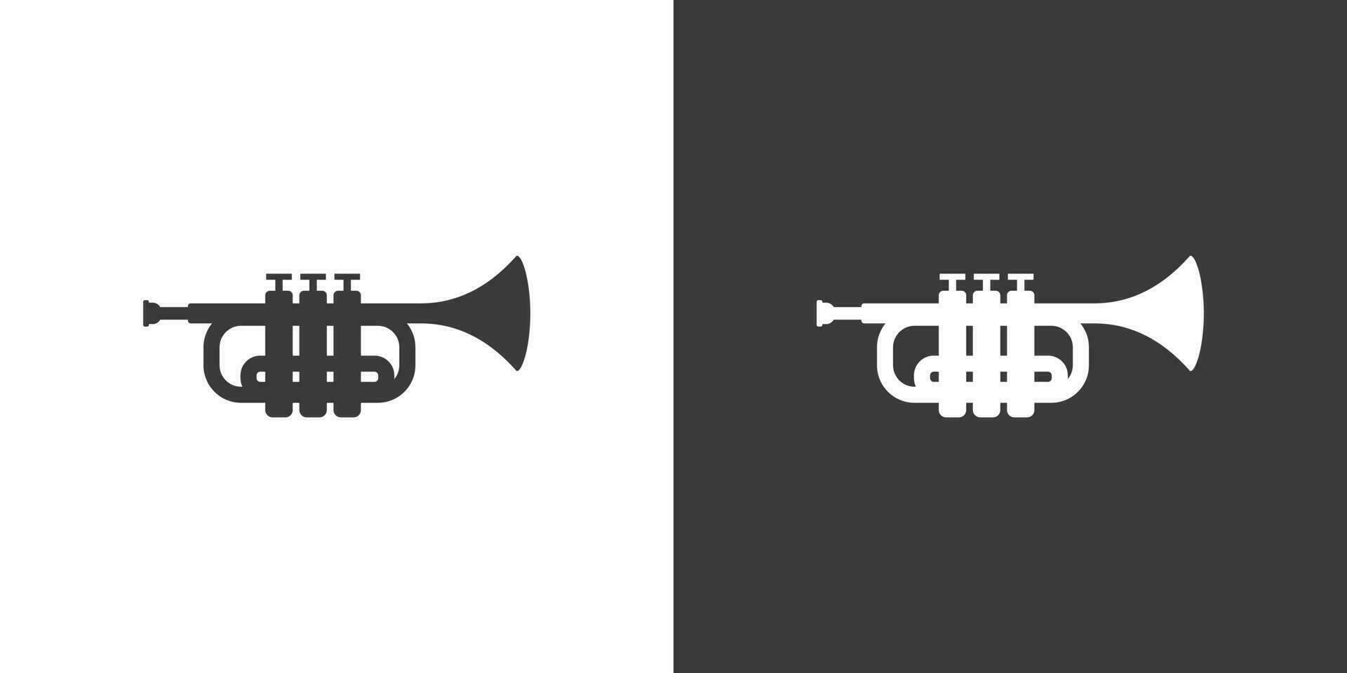 trompet vlak web icoon. trompet logo ontwerp. messing instrument gemakkelijk trompet teken silhouet icoon met omkeren kleur. trompet solide zwart icoon vector ontwerp. musical instrumenten concept