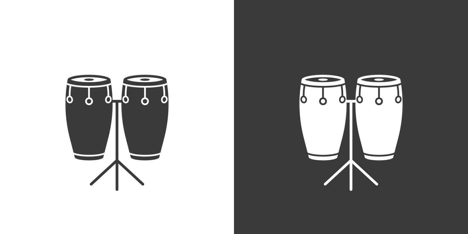 conga drums vlak web icoon. conga's logo ontwerp. percussie instrument gemakkelijk paar- van conga trommel teken silhouet icoon omkeren kleur. conga's solide zwart icoon vector ontwerp. musical instrumenten concept