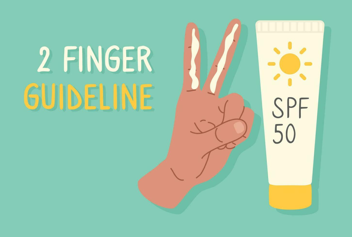 poster, banier van instructies Aan hoe naar van toepassing zijn zonnescherm Aan de gezicht. hand- met spf 50 room Aan twee vingers in een vlak stijl. vector illustratie