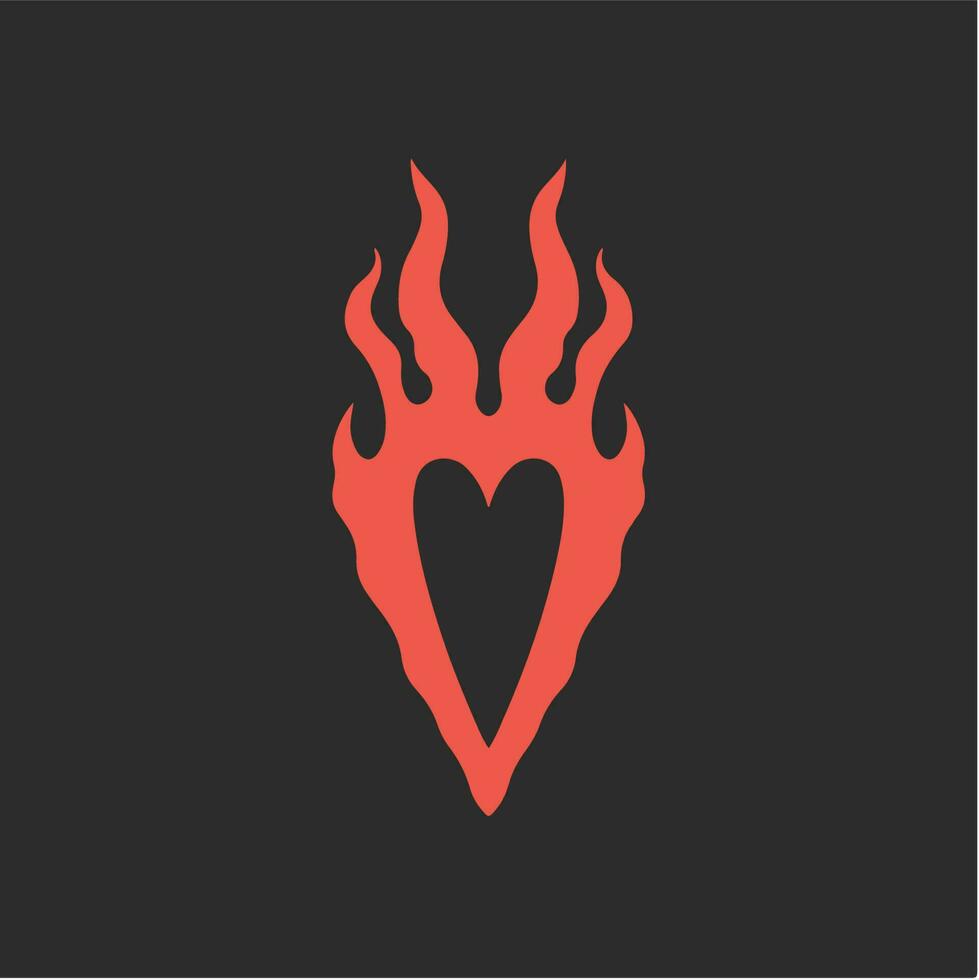 rood vlammend liefde symbool logo Aan zwart achtergrond. tribal sticker stencil tatoeëren ontwerp. vlak vector illustratie.