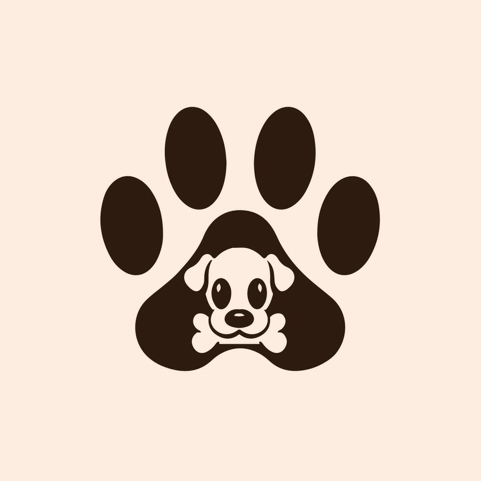huisdier winkel logo ontwerp met puppy in de midden- van hond poten. dier stencil vlak vector illustratie.